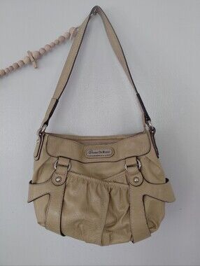 Y2K Jenna DeRossi Tan Slouchy Glossy Faux Leather Utility Hobo Shoulder Bag
